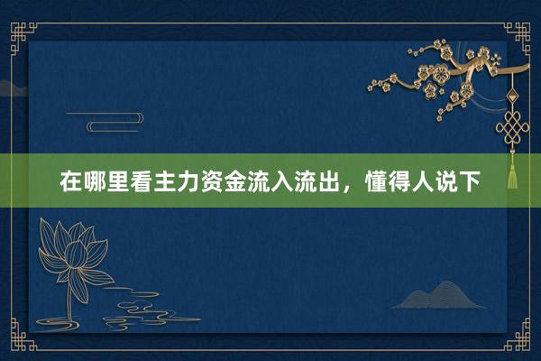在哪里看主力资金流入流出，懂得人说下