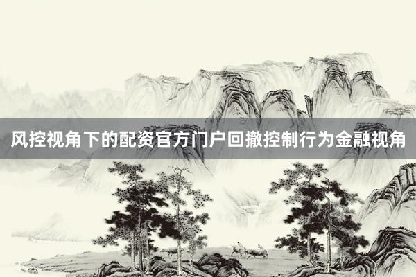 风控视角下的配资官方门户回撤控制行为金融视角