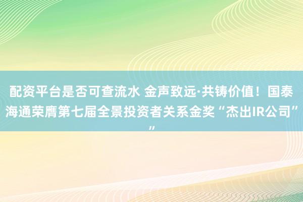 配资平台是否可查流水 金声致远·共铸价值！国泰海通荣膺第七届全景投资者关系金奖“杰出IR公司”