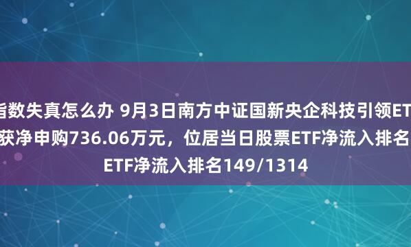 指数失真怎么办 9月3日南方中证国新央企科技引领ETF(560170)获净申购736.06万元，位居当日股票ETF净流入排名149/1314