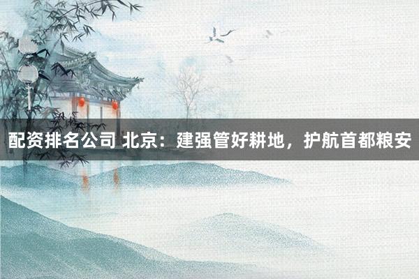 配资排名公司 北京：建强管好耕地，护航首都粮安