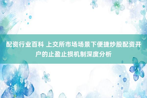 配资行业百科 上交所市场场景下便捷炒股配资开户的止盈止损机制深度分析