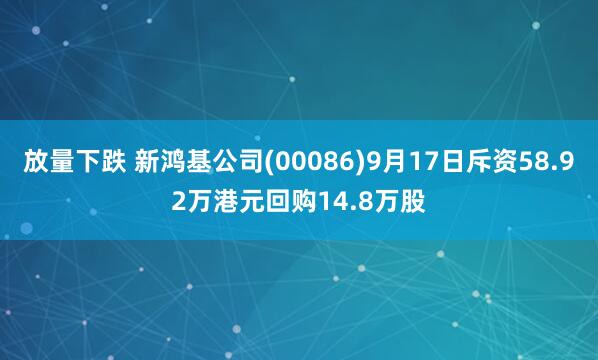 放量下跌 新鸿基公司(00086)9月17日斥资58.92万港元回购14.8万股