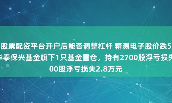 股票配资平台开户后能否调整杠杆 精测电子股价跌5.12%，华泰保兴基金旗下1只基金重仓，持有2700股浮亏损失2.8万元