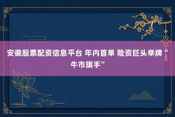 安徽股票配资信息平台 年内首单 险资巨头举牌“牛市旗手”