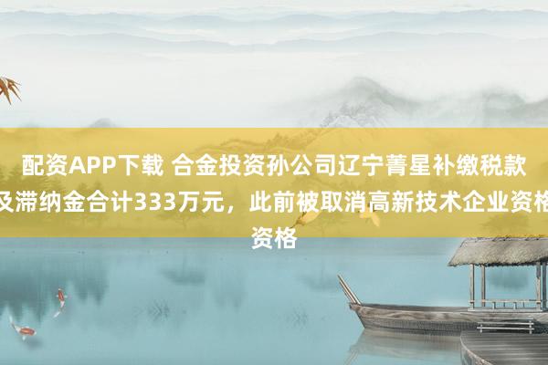 配资APP下载 合金投资孙公司辽宁菁星补缴税款及滞纳金合计333万元，此前被取消高新技术企业资格
