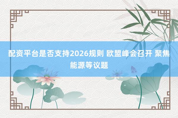 配资平台是否支持2026规则 欧盟峰会召开 聚焦能源等议题